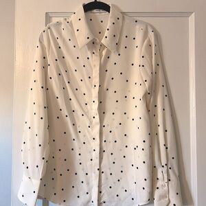 Mango polka dot creme and black button down blouse, size 4.
